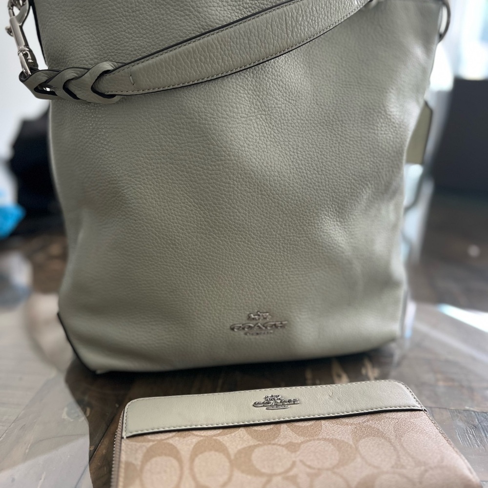 Coach Light Sage Leather Shoulder Bag